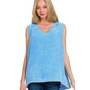Zenana Double Gauze Raw Edge Acid Washed Tank